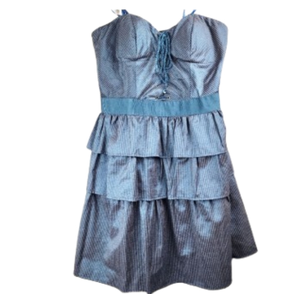Kimchi Blue Tiered Strapless Teal Dress Skater Punk Style Mini Size Medium